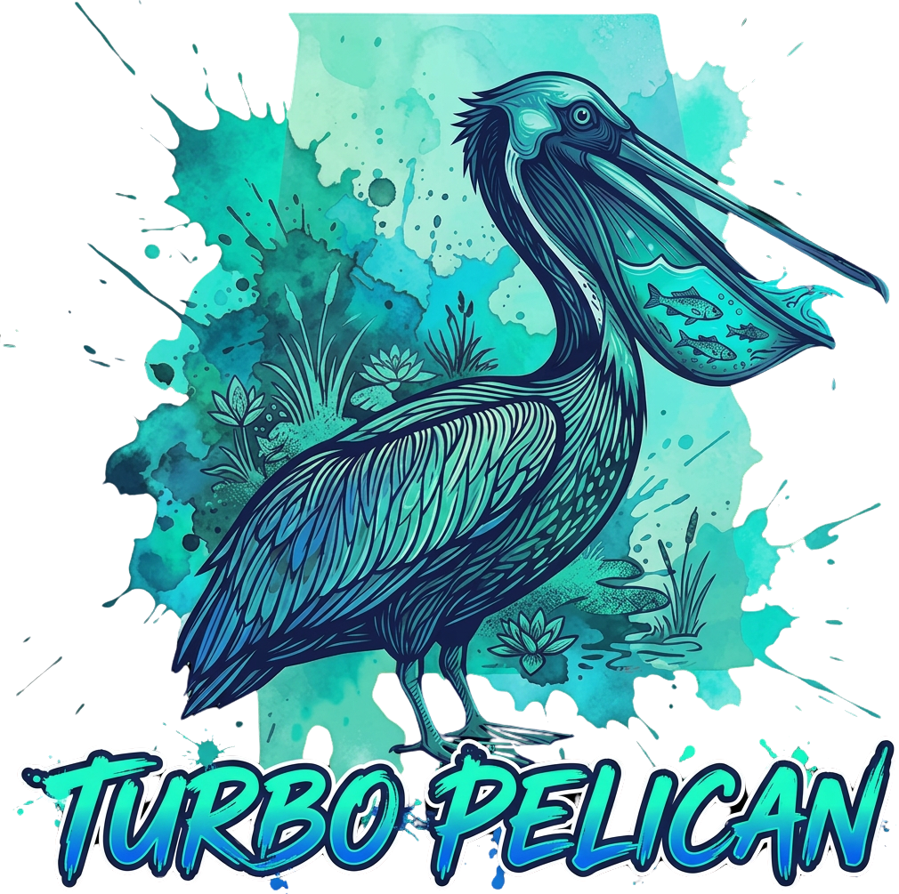 Turbo Pelican watercolor splash artwork
